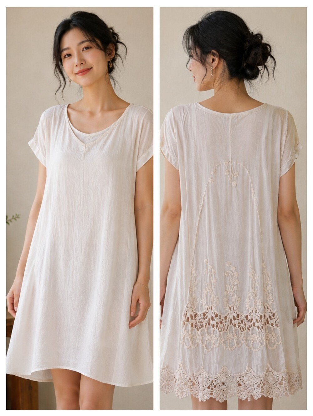 Giulia Italy NEW Silk Embroidery Crochet Lace M Dress Boho Tan Lightweight Fairy